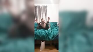 skinny baldy teen wears leggings and puts his legs behind hi head and fingers his ass peter bony - gay video
